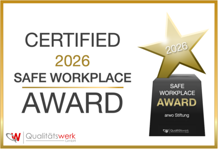 SAFE WORKPLACE AWARD 2026 der Qualitätswerk GmbH für die arwo Stiftung.